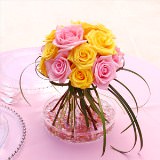 (BDx20) CP Romantic Pink and Yellow Roses 6 Centerpieces For Delivery to Arkansas