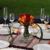 (BDx20) CP Romantic Red and Orange Roses 6 Centerpieces For Delivery to Morris, Illinois