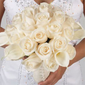 Flowergirl White Foam Rose Wedding Bouquet With Baby Breath And Stephanotis 