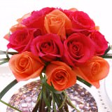 (BDx10) Dark Pink and Orange Assorted Roses Wedding Table Centerpiece For Delivery to Concord, North_Carolina