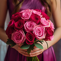Bridesmaid Bqt Romantic Dpink Lpink Roses Qty For Delivery to Matthews, North_Carolina