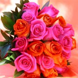 (BDx10) 3 Bridesmaids Bqt Royal Dark Pink and Orange Roses For Delivery to Bay_City, Michigan