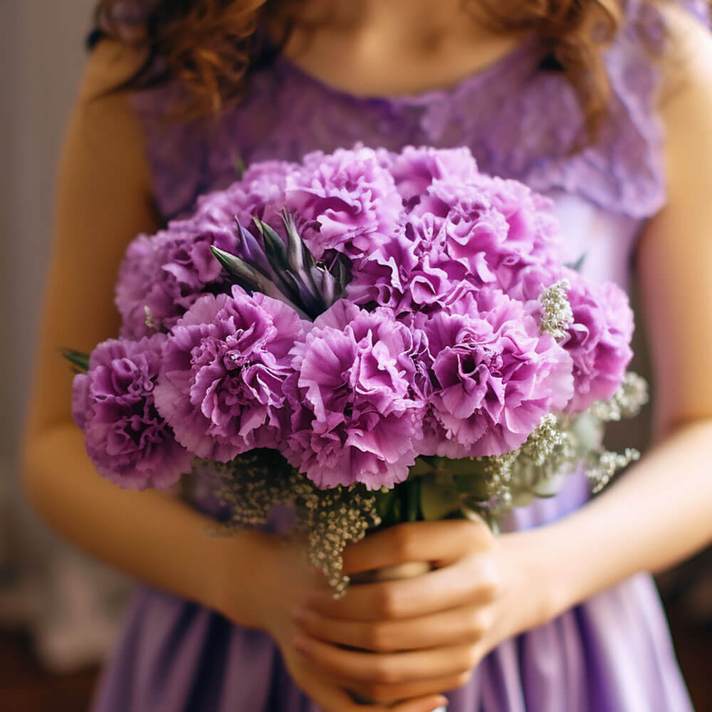 Bridesmaid Bqt Purple Carnations Qty For Delivery to North_Andover, Massachusetts
