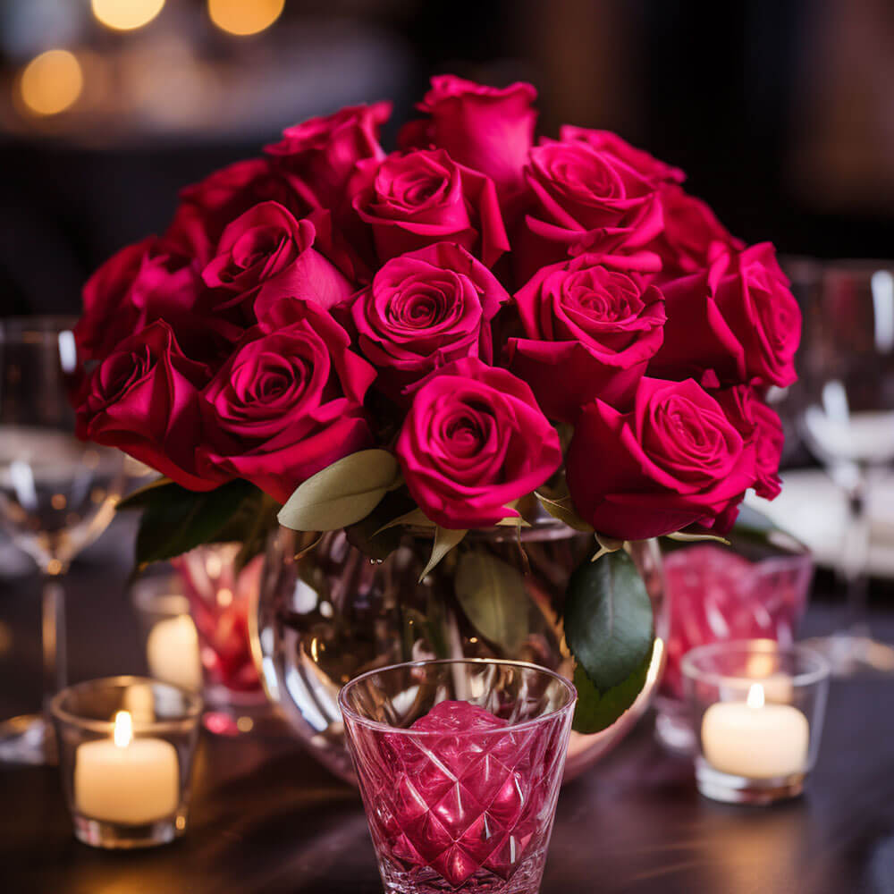 (BDx10) Royal Dark Pink Roses Table Centerpiece For Delivery to Secaucus, New_Jersey