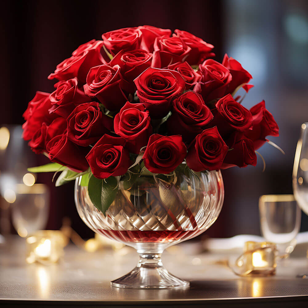 (BDx10) Royal Red Roses Table Centerpiece For Delivery to Georgia