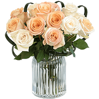 (BDx10) Romantic Peach and White Roses Table Centerpiece For Delivery to :