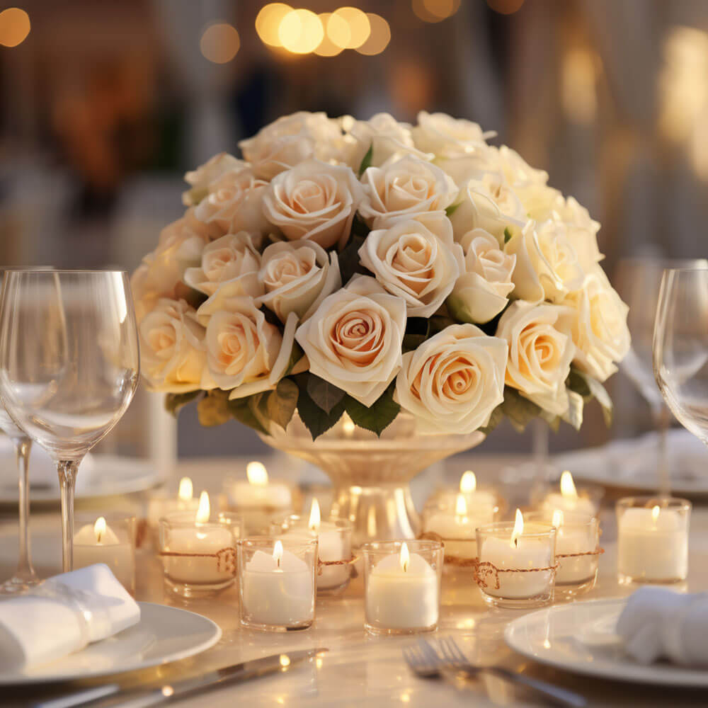 (BDx10) Romantic Ivory Roses Table Centerpiece For Delivery to Virginia