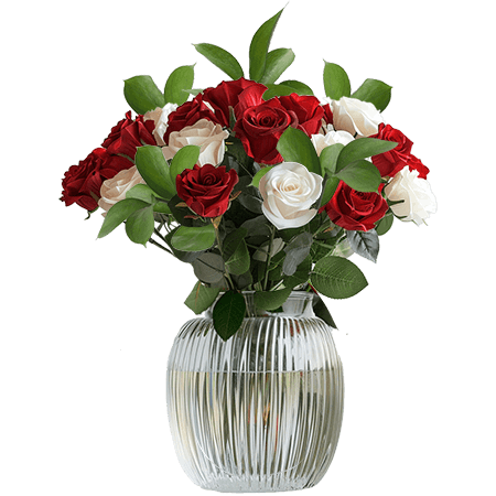 (BDx10) Royal Red and White Roses Table Centerpiece
