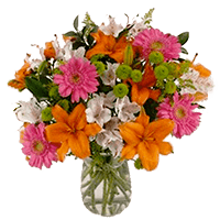 (OC) Flower Vase Arrangement Splash Of Colors 21 Flowers With Vase For Delivery to Miami, Florida