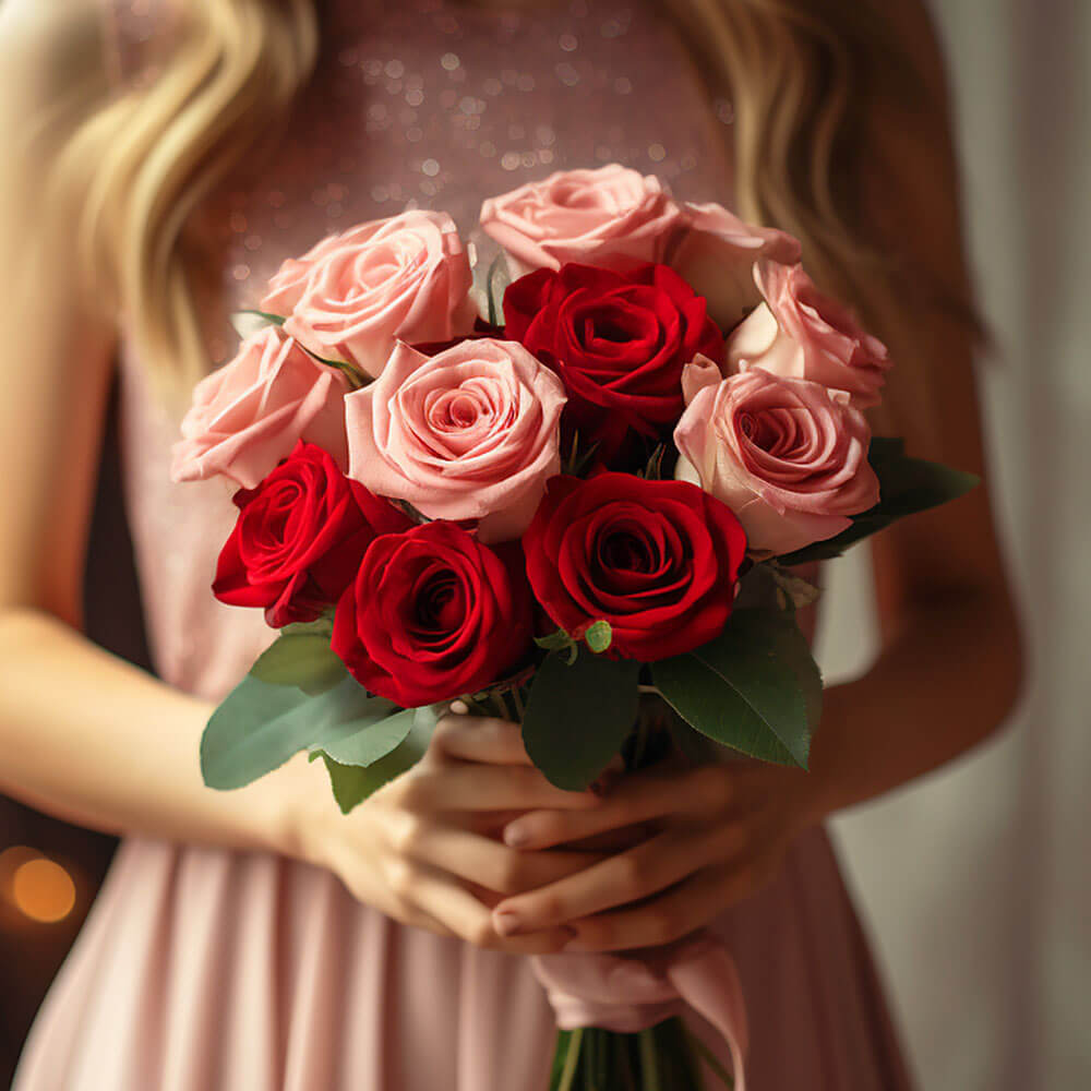 Fresh Light Pink & Red Rose Bridesmaid Bouquets | GlobalRose