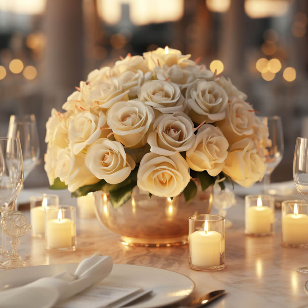 (BDx20) CP Romantic Ivory Roses 6 Centerpieces For Delivery to California
