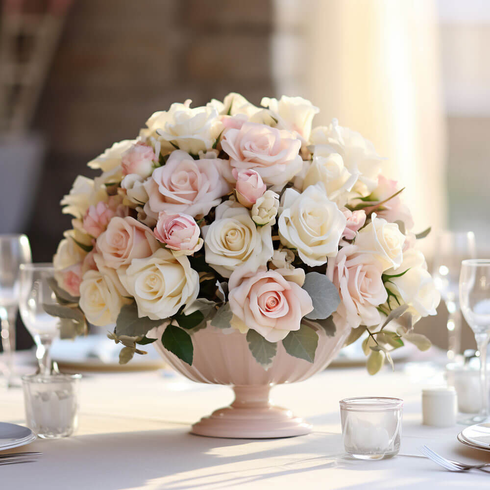 (BDx20)CP Romantic Light Pink and Ivory Roses 6 Centerpieces For Delivery to California