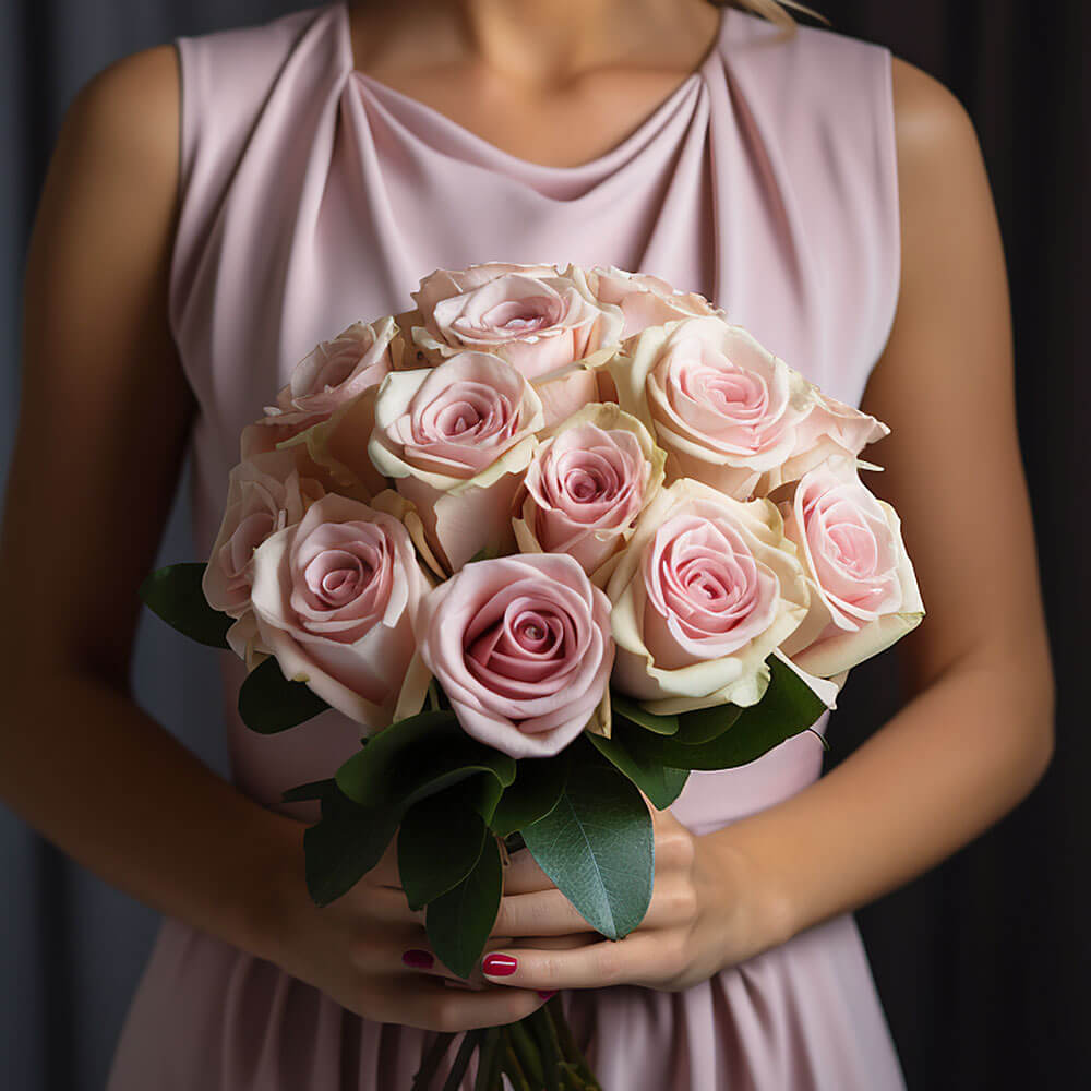 Bridesmaid Bqt Romantic Light Pink Roses Qty For Delivery to Local.Globalrose.Com