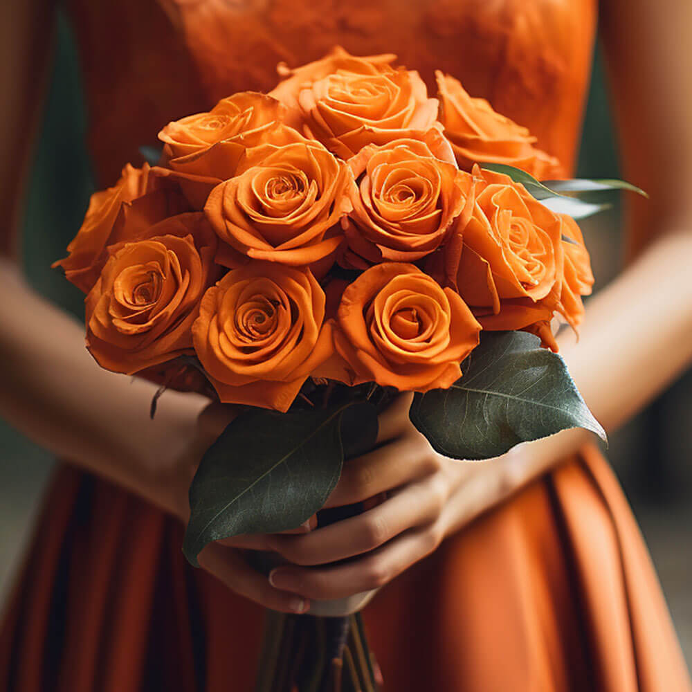 Bridesmaid Bqt Romantic Orange Roses Qty For Delivery to Yonkers, New_York