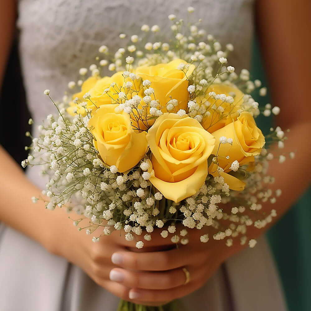 Bridesmaid Bqt Classic Yellow Roses Qty For Delivery to Hamilton, Ohio