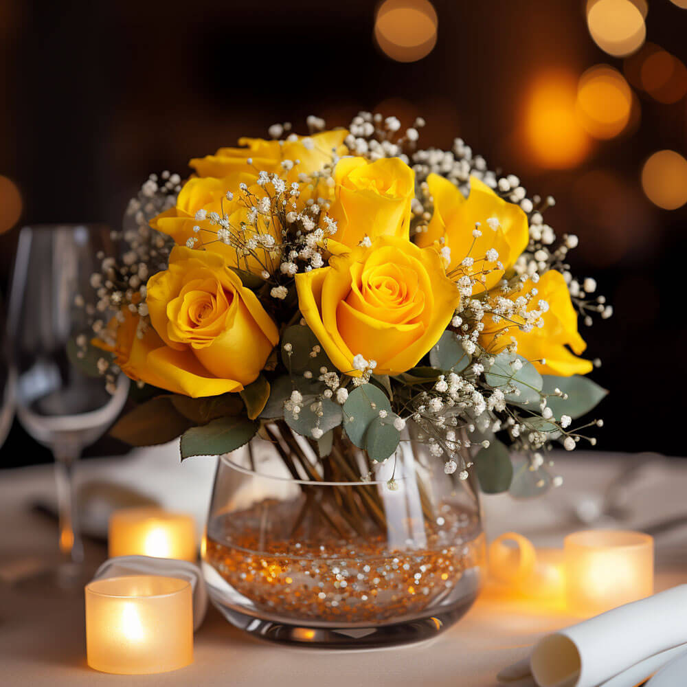 (BDx20) CP Classic Yellow Roses 6 Centerpieces For Delivery to Local.Globalrose.Com