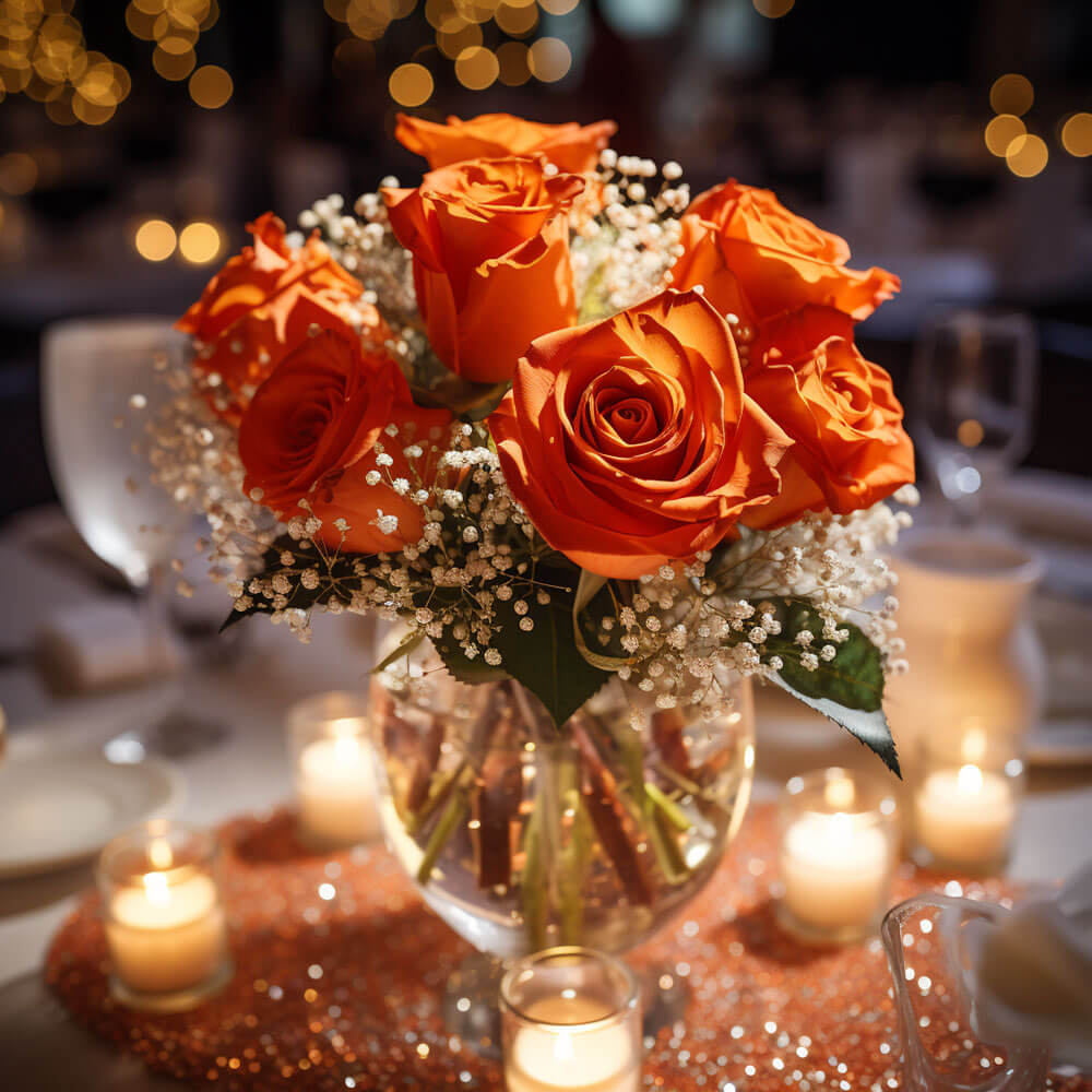 (BDx10) Classic Orange Roses Table Centerpiece For Delivery to Des_Moines, Iowa