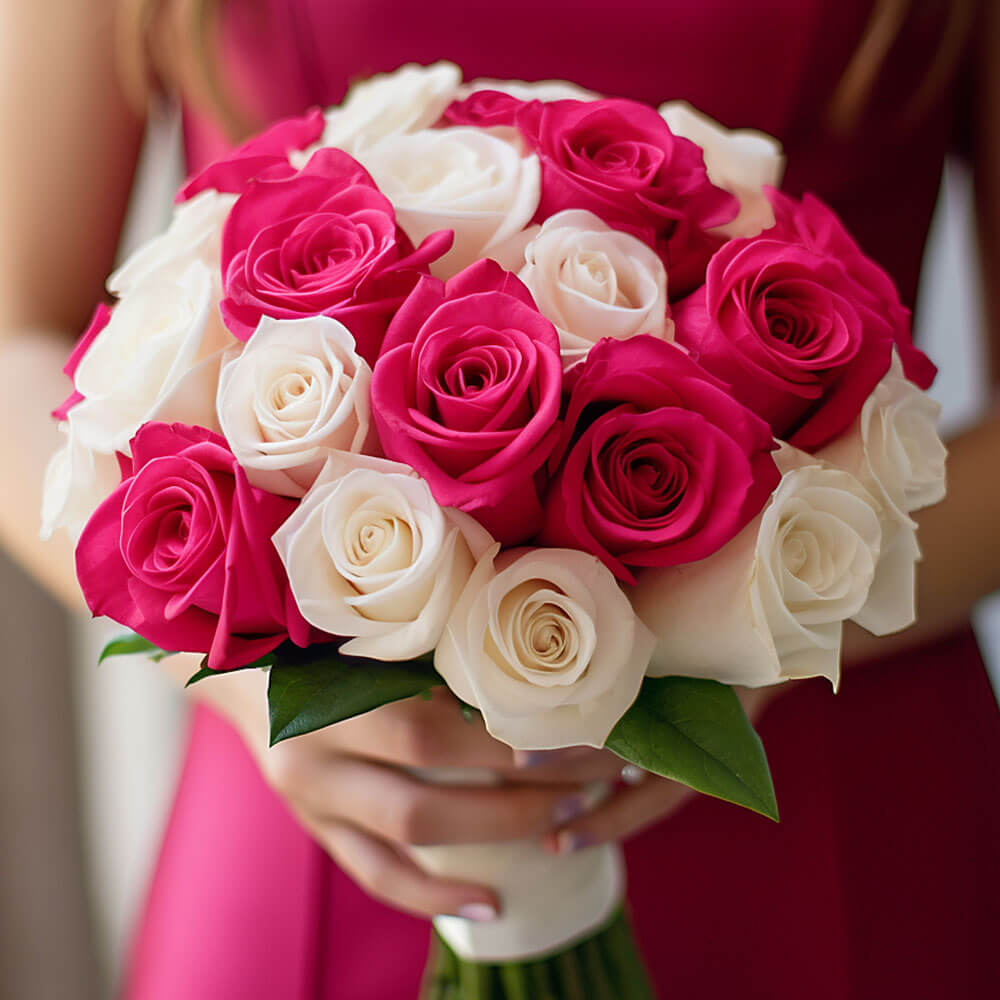 Bridesmaid Bqt Royal Dpink White Roses Qty For Delivery to California
