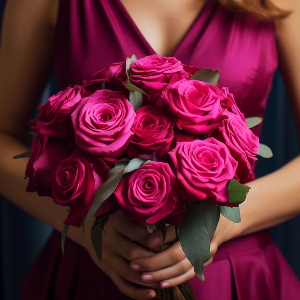 Bridesmaid Bqt Romantic Dark Pink Roses Qty For Delivery to Mechanicsburg, Pennsylvania