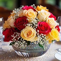 (HB) CP 25 Rainbow Roses 8 Centerpieces For Delivery to East_Lansing, Michigan