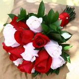 (BDx20) Royal Red and White Roses 6 Bridesmaids Bqts For Delivery to North_Carolina