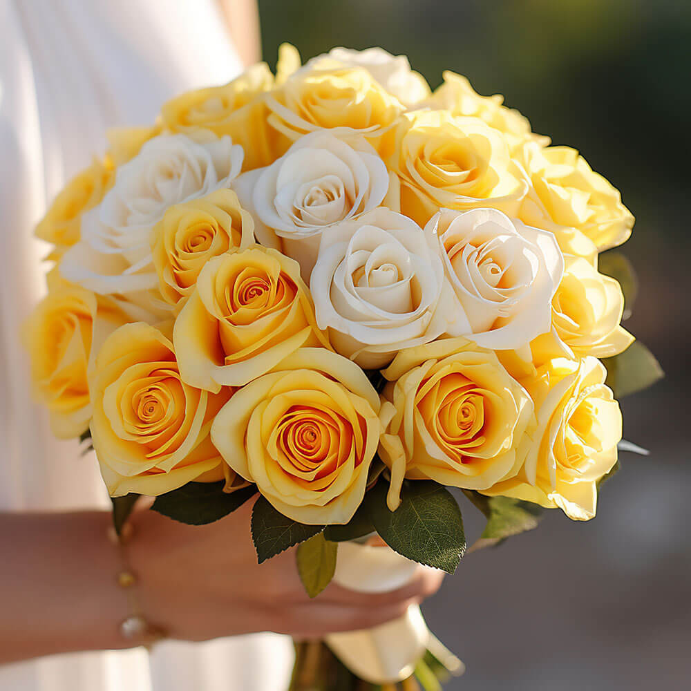 (BDx20) Royal Yellow and White Roses 6 Bridesmaids Bqts For Delivery to Sedona, Arizona