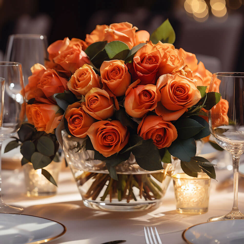 (2BDx20) CP Royal Orange Roses 12 Centerpieces For Delivery to Florida
