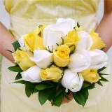 (BDx20) Royal Yellow and White Roses 6 Bridesmaids Bqts For Delivery to Goldsboro, North_Carolina
