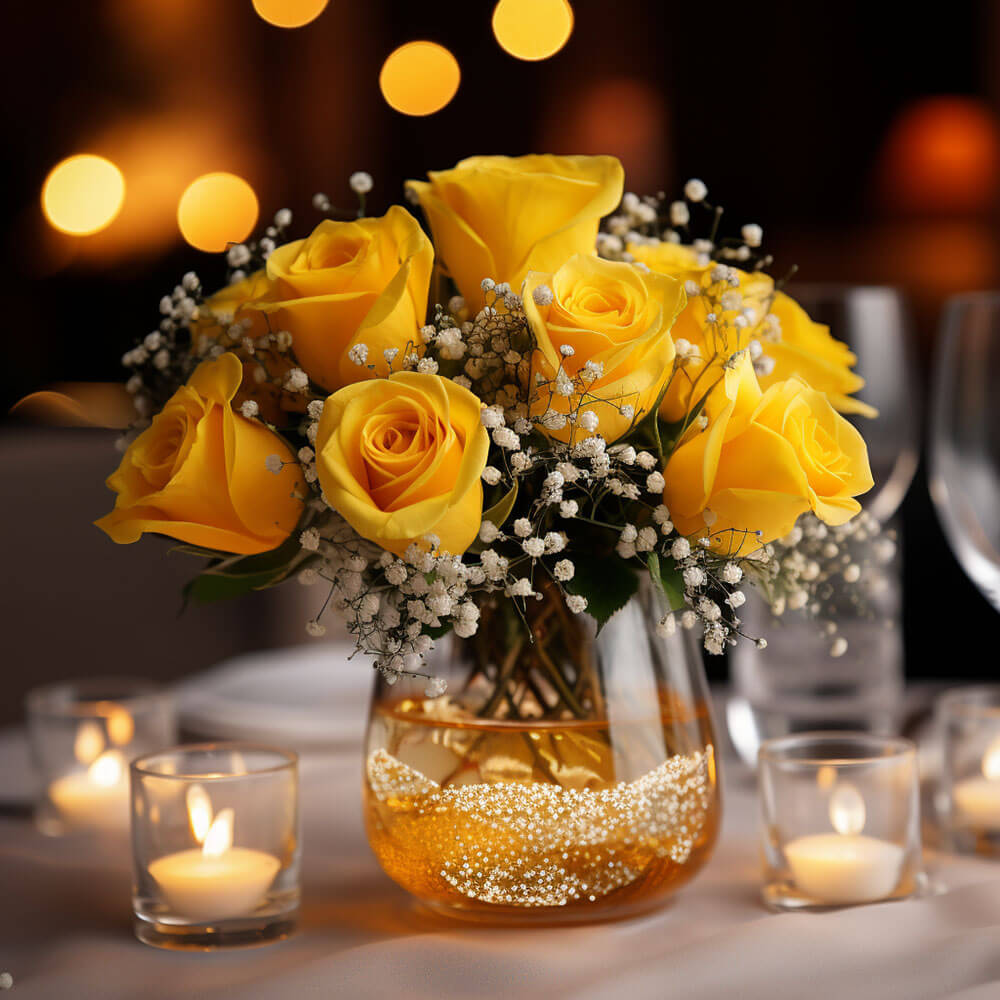 (2BDx20) CP Classic Yellow Roses 12 Centerpieces For Delivery to Virginia