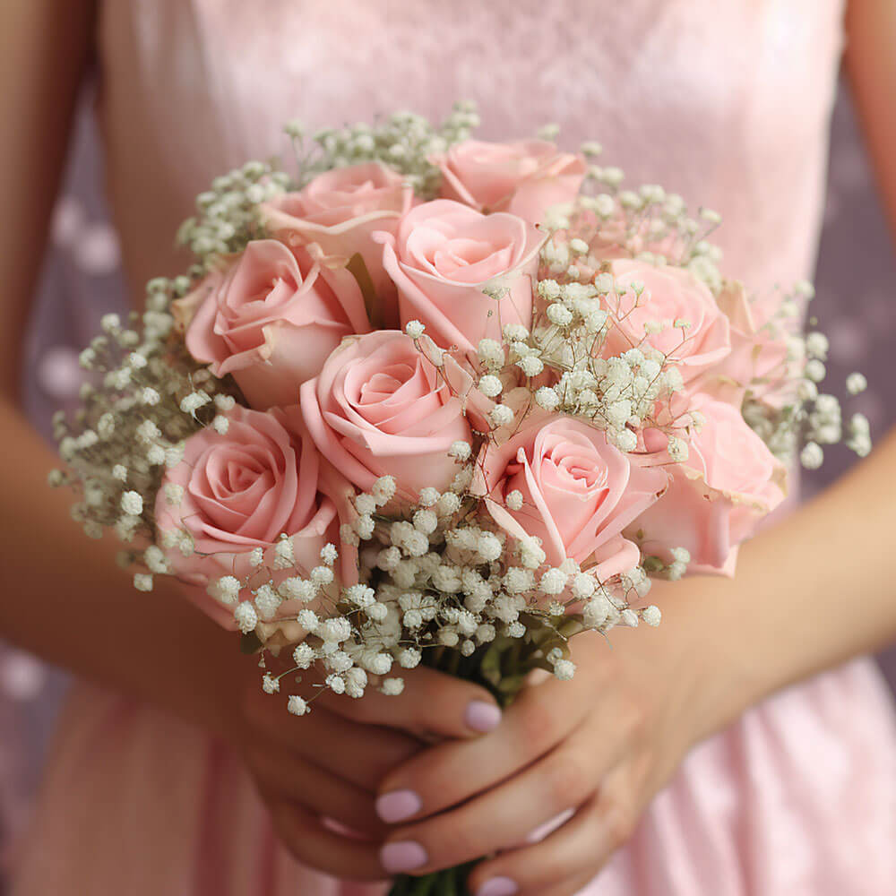 Bridesmaid Bqt Classic Light Pink Roses Qty For Delivery to Victorville, California