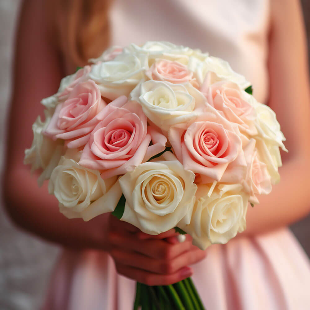 Bridesmaid Bqt Royal Lpink White Roses Qty For Delivery to Florida