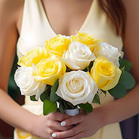 Bridesmaid Bqt Royal Yellow White Roses Qty For Delivery to Jamestown, New_York