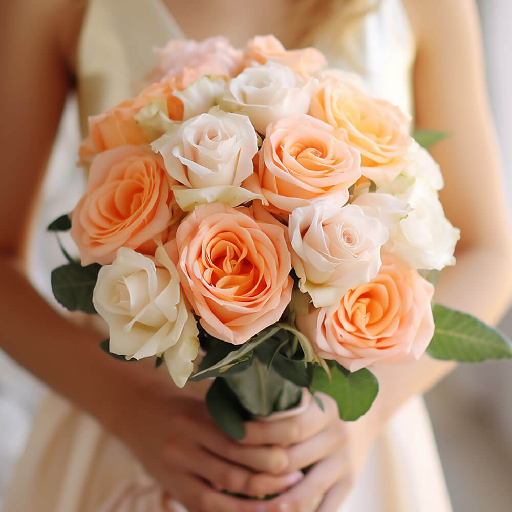 Bridesmaid Bqt Royal Peach White Roses Qty For Delivery to Indiana