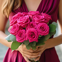 Bridesmaid Bqt Royal Dark Pink Roses Qty For Delivery to New_York