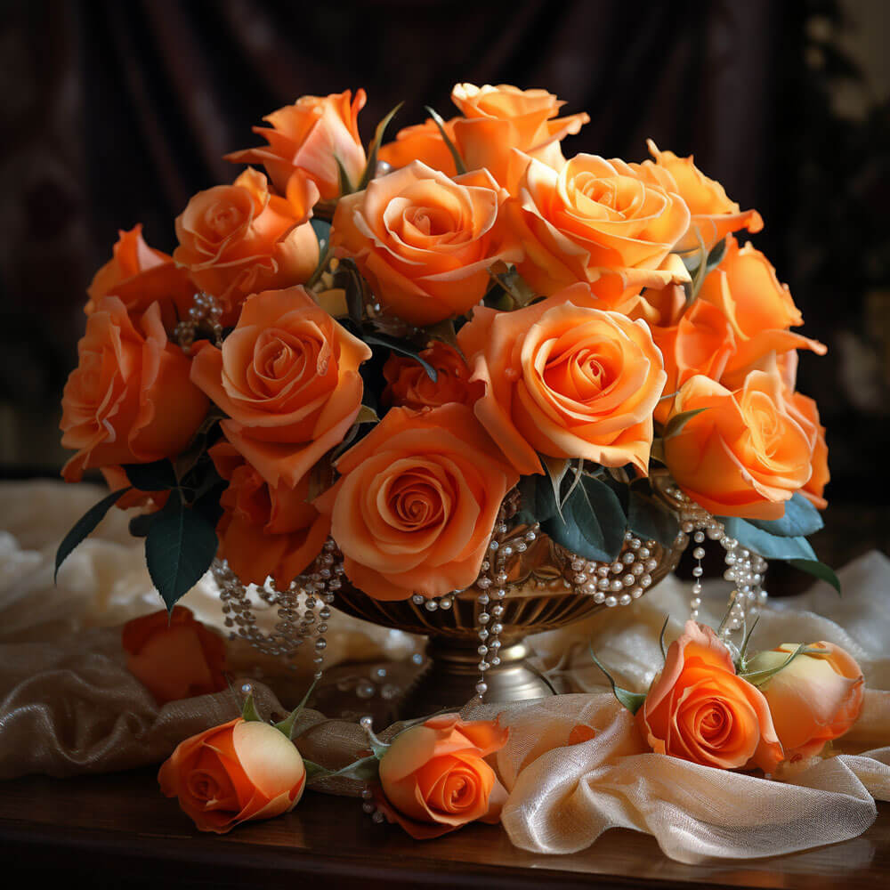 (BDx10) Romantic Orange Roses Table Centerpiece For Delivery to Lodi, California