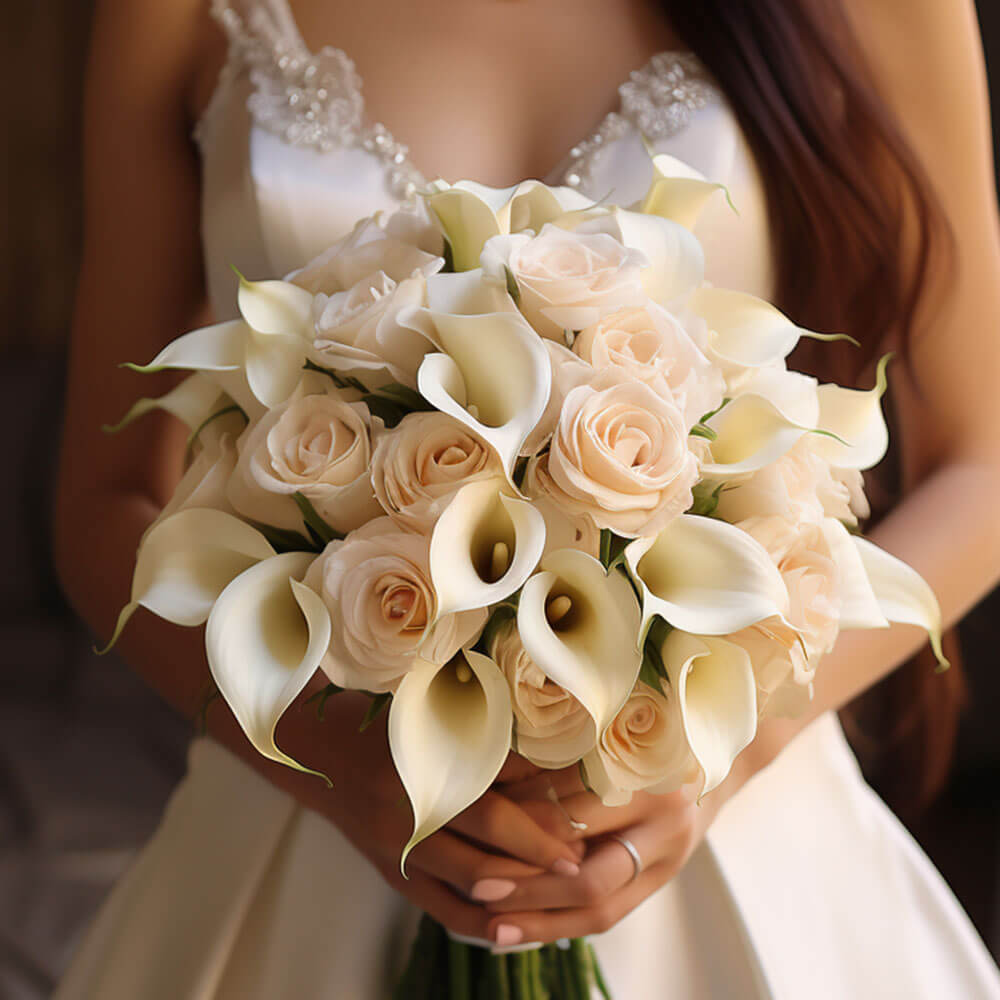 Bridesmaid Bqt Ivory Roses White Callas Qty For Delivery to Minnesota