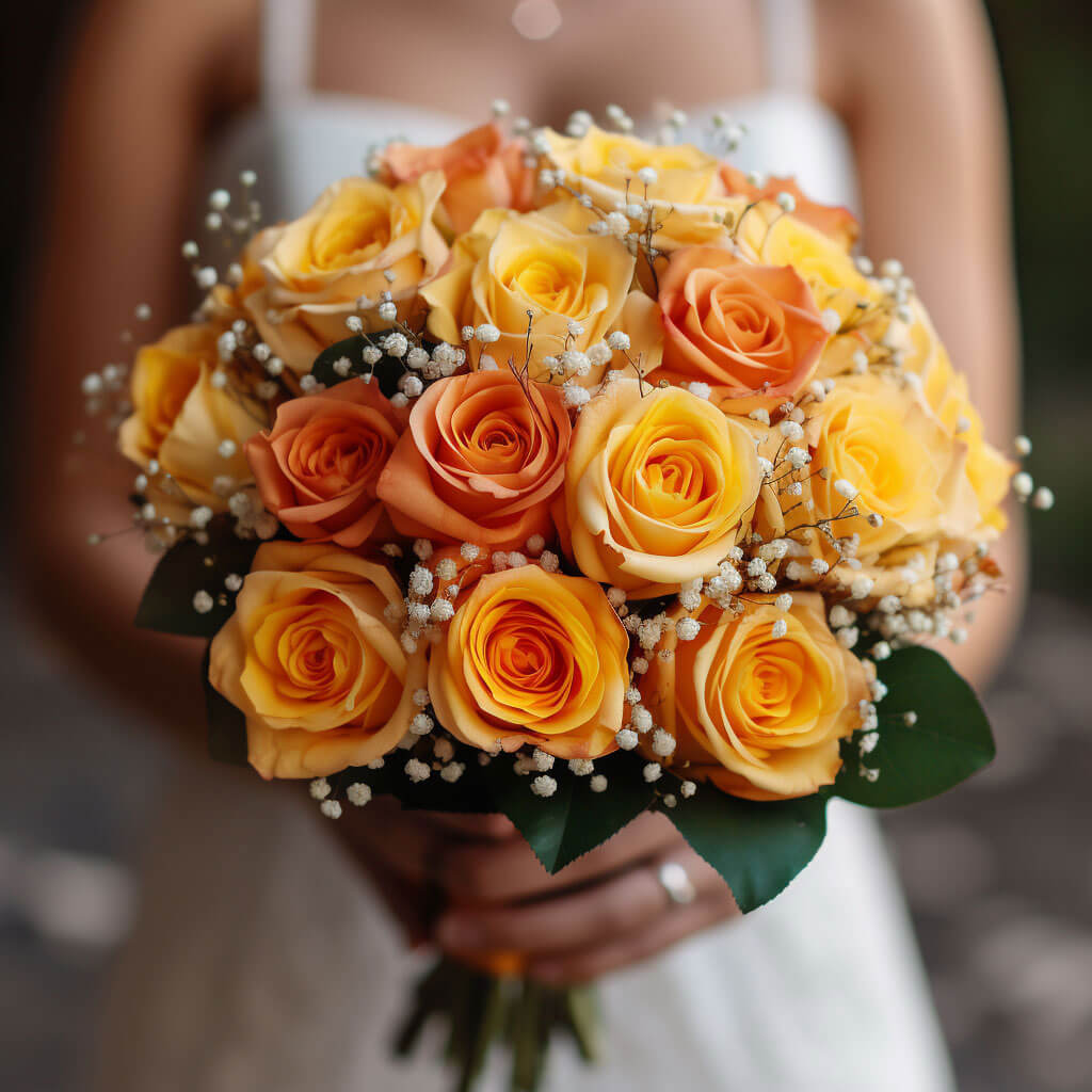 (BDx20) Classic Yellow and Orange 6 Bridesmaids Bqts For Delivery to New_Hampshire