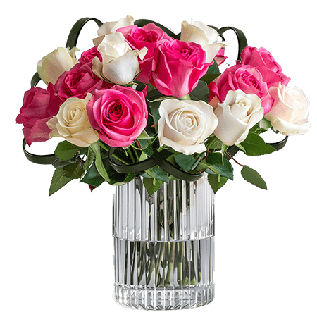 (2BDx20) CP Romantic Dark Pink and White Roses 12 Centerpieces