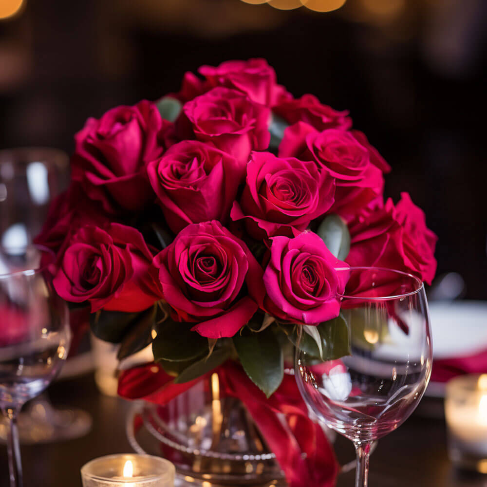 (BDx20) CP Royal Dark Pink Roses 6 Centerpieces For Delivery to Carpinteria, California