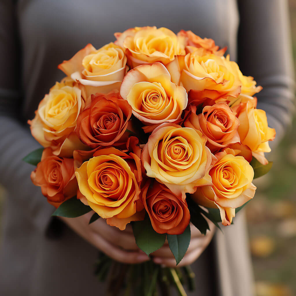(BDx10) 3 Bridesmaids Bqt Romantic Yellow and Orange Roses For Delivery to Santa_Clarita, California