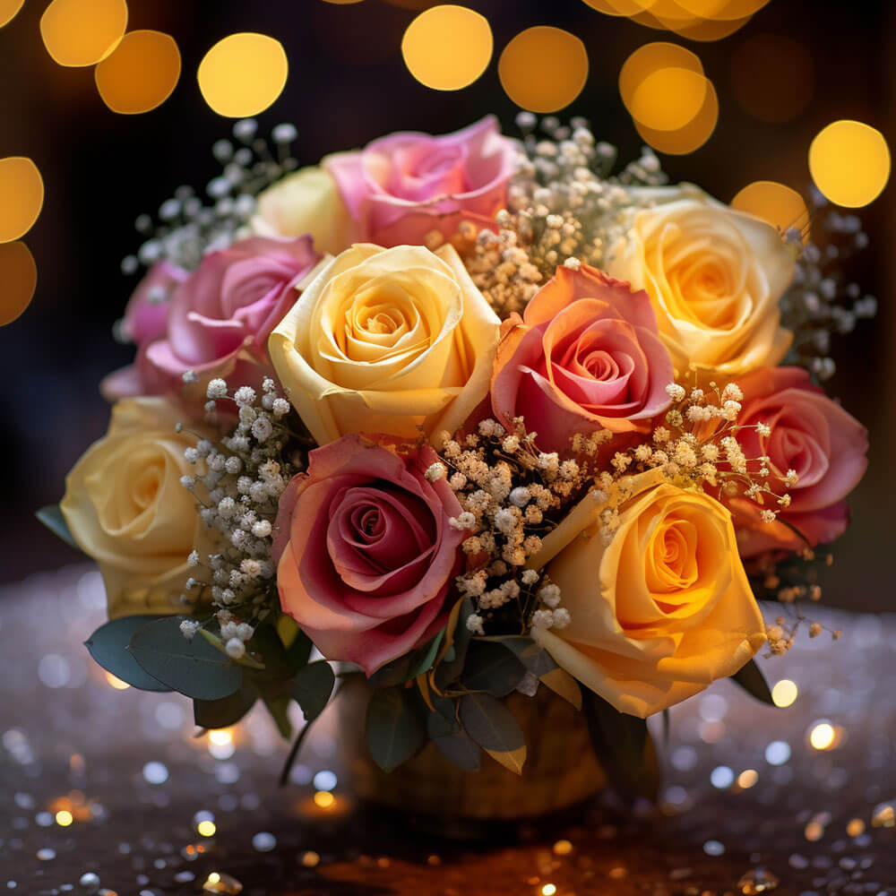 (BDx20) CP Classic Yellow and Pink Roses 6 Centerpieces For Delivery to Brockton, Massachusetts