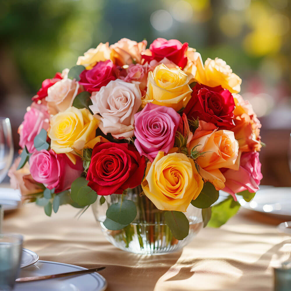 (BDx20)CP Romantic Assorted Roses 6 Centerpieces Centerpieces For Delivery to San_Pedro, California