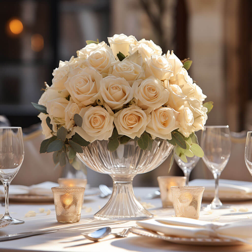 (BDx20) CP Royal Ivory Roses 6 Centerpieces For Delivery to Arizona