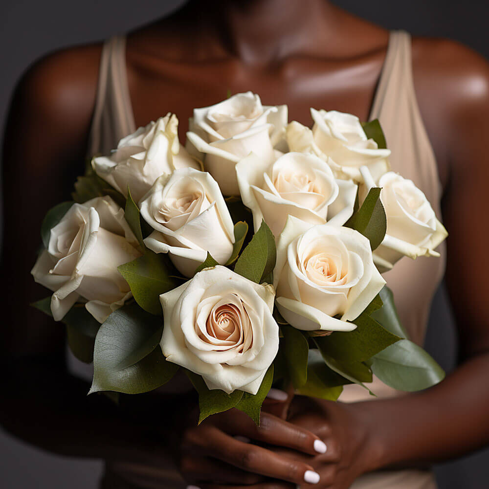 (BDx10) 3 Bridesmaids Bqt Royal White Roses For Delivery to Southington, Connecticut