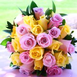 (DUO) Bridal Bqt Royal Yellow and Light Pink Roses For Delivery to Westland, Michigan