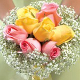 (BDx20) Classic Yellow and Pink Roses 6 Bridesmaids Bqts For Delivery to New_York