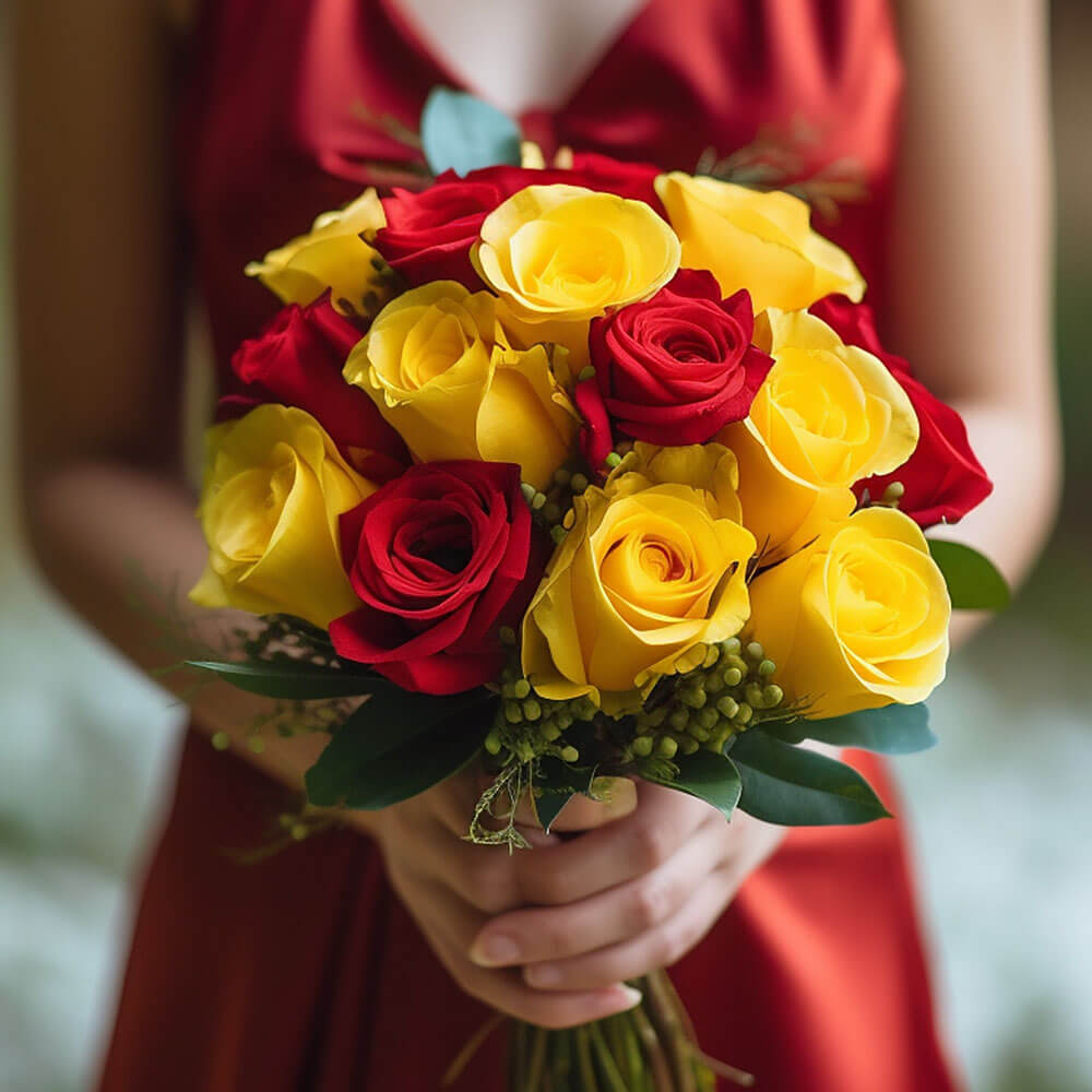 Red and Yellow Rose Bridesmaid Bouquets Discount Prices | GlobalRose