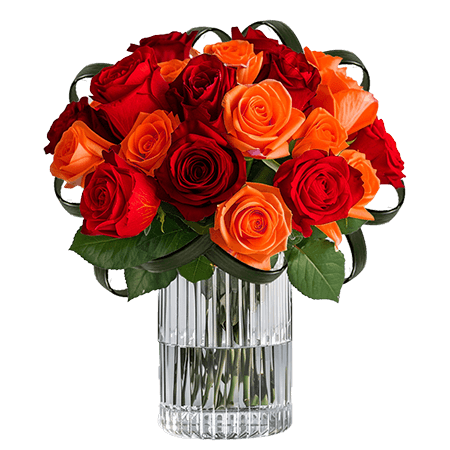 (BDx10) Romantic Red and Orange Roses Table Centerpiece