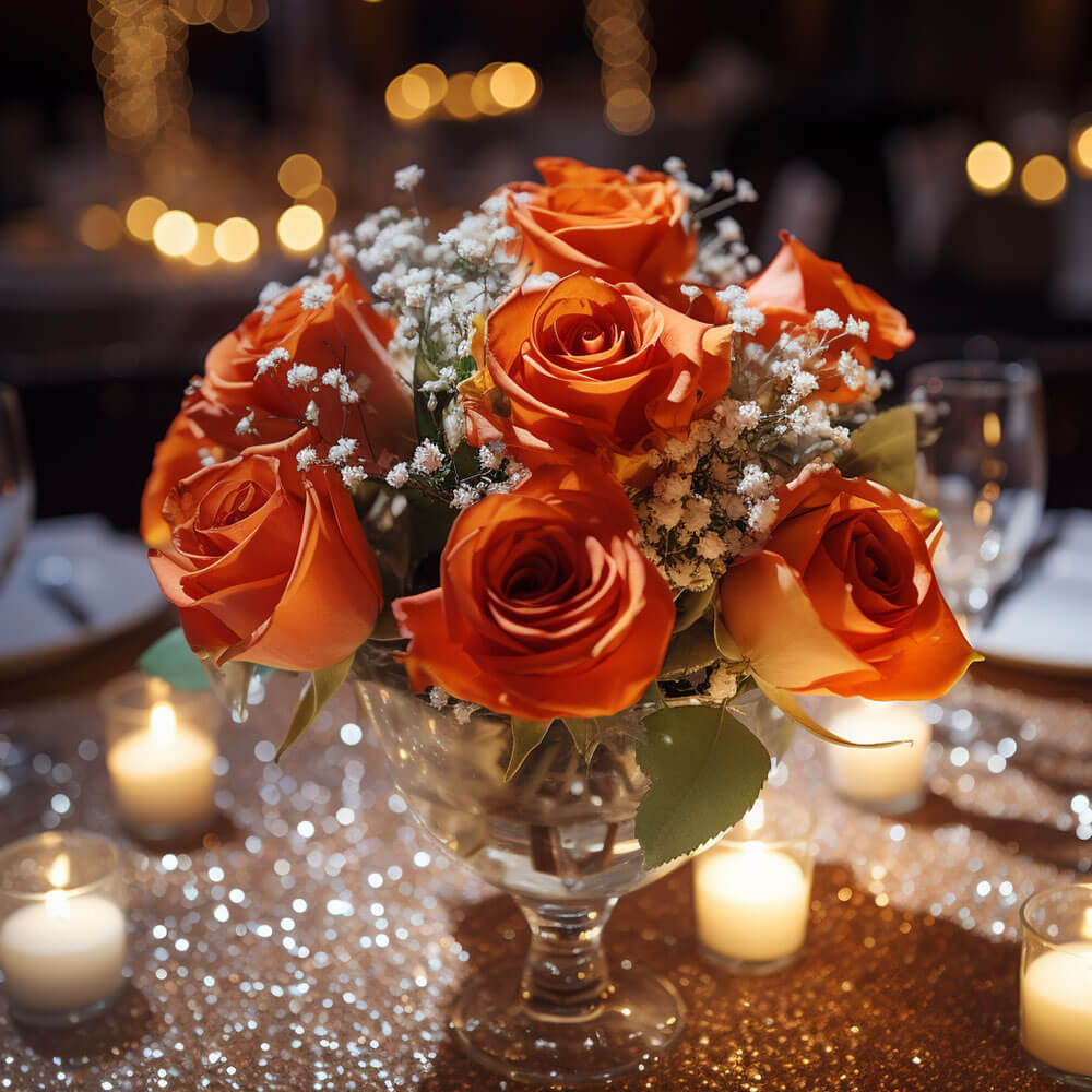 (BDx20) CP Classic Orange Roses 6 Centerpieces For Delivery to Baton_Rouge, Louisiana