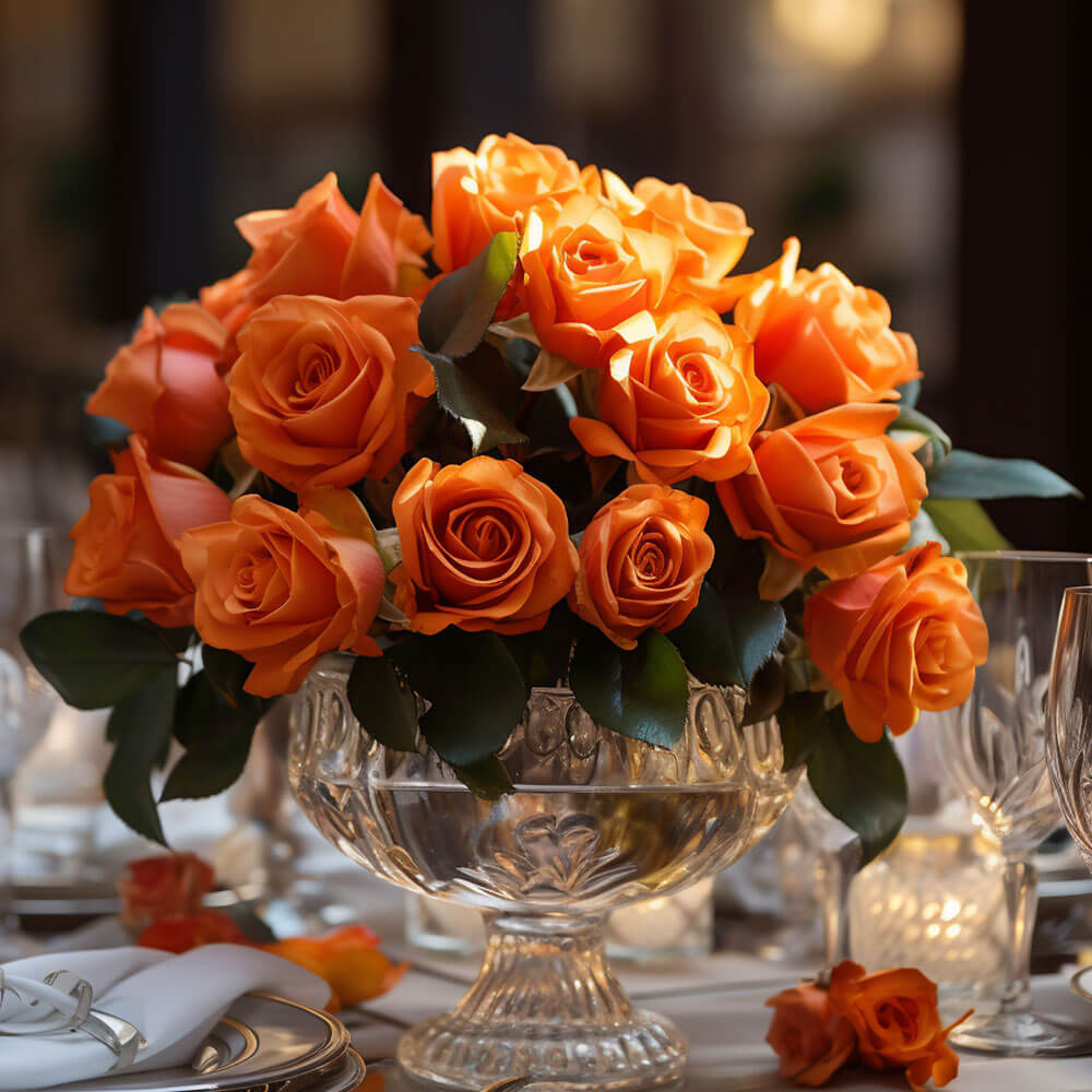 (BDx20) CP Royal Orange Roses 6 Centerpieces For Delivery to Hobbs, New_Mexico